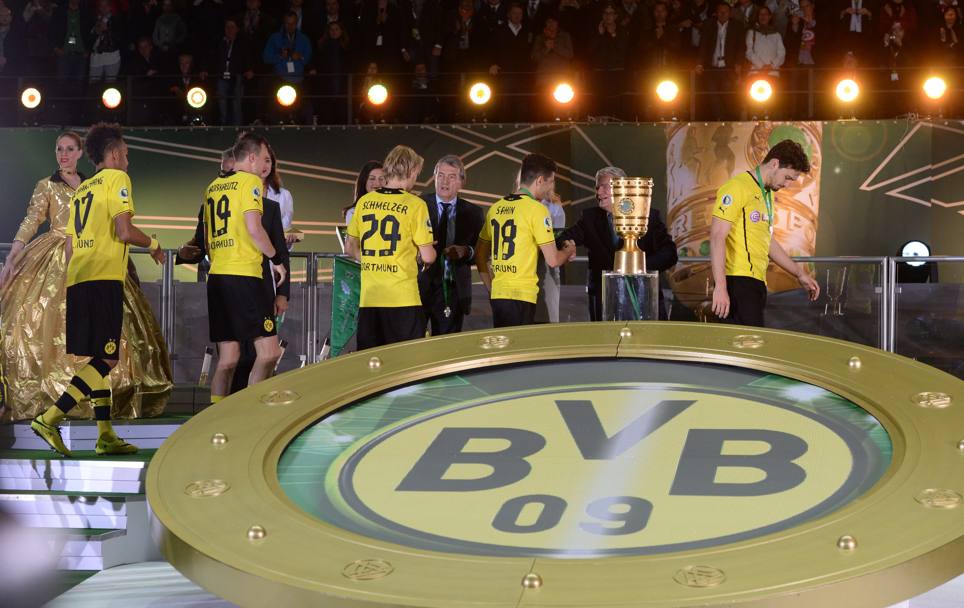 I giocatori del Dortmund a testa bassa. Afp